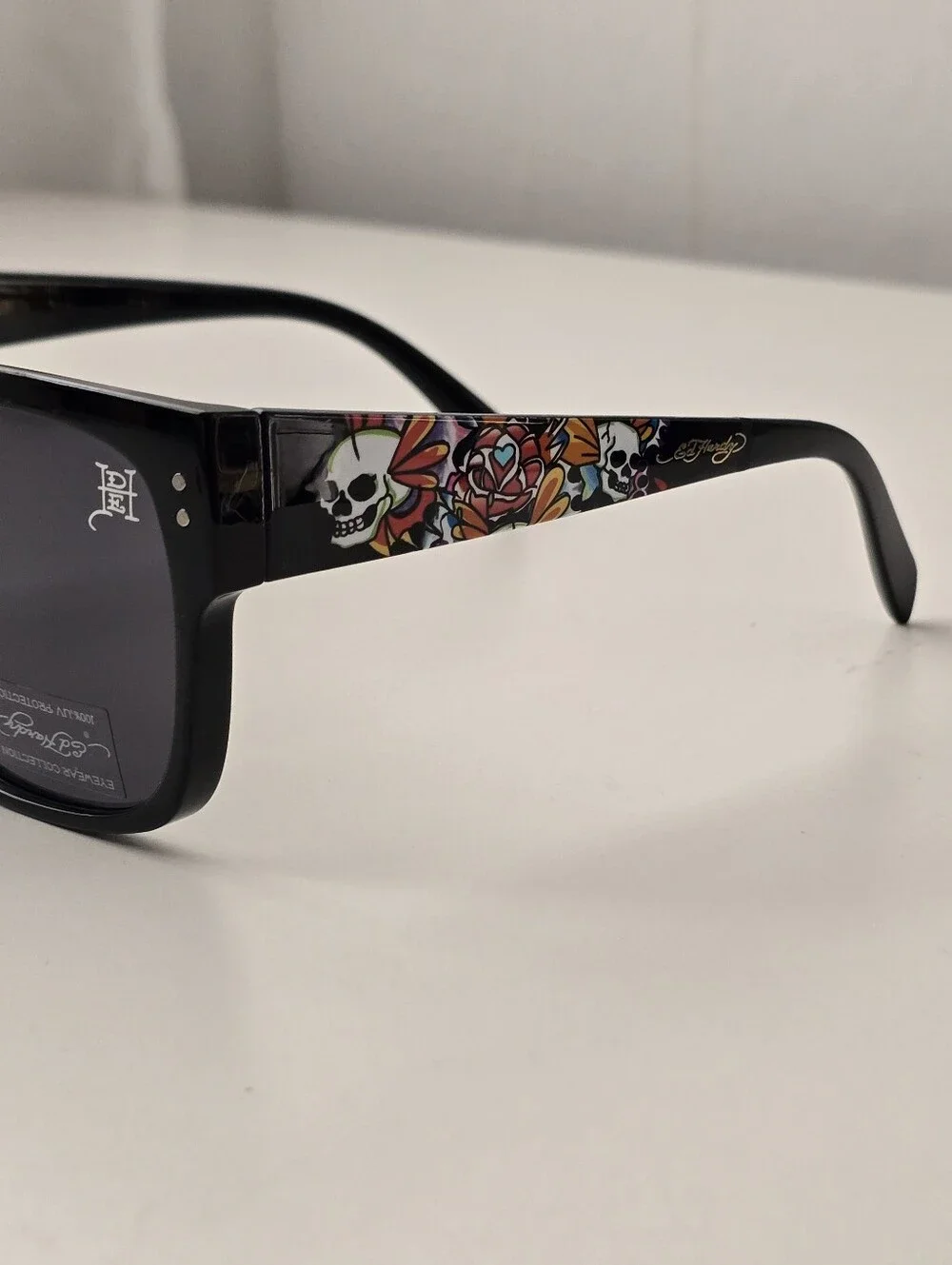 NEW Ed Hardy Flat Top Shield Sunglasses Black Skull Rose Tattoo